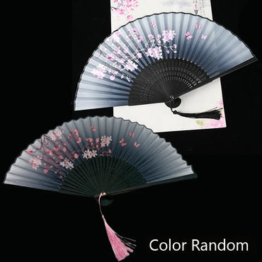 Vintage Silk Folding Fan Chinese Japanese Art Crafts Gift Home Decorations Dance Hand Fan Bamboo Room Decor Wood Fans