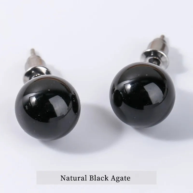 Change Better Natural Stone Amethyst Tiger Eye Agate Round Beads Earring Women Fashion Simple Stainless Steel Crystal Ear Studs