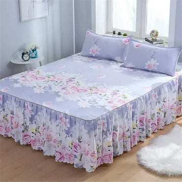 3PCS/Set Bed Sheet Set Flower Bedspread - Non-Slip Bed Dress Sheet for King/Queen Size 1.5M/1.8M/2M Beds Soft Home Bedding Cover