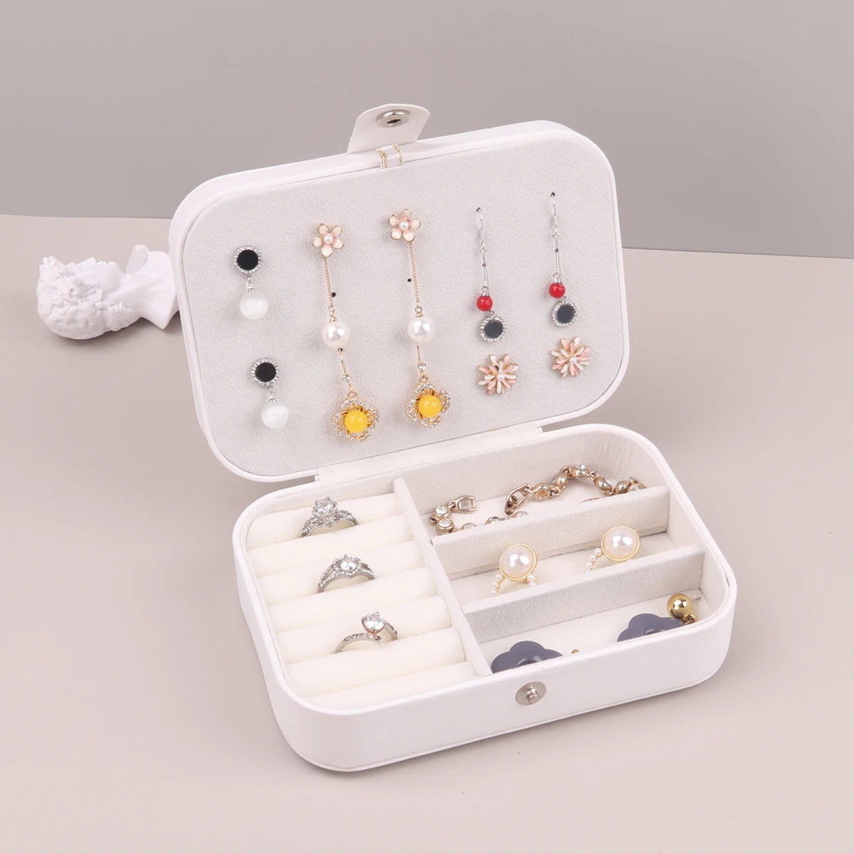 Kotak Penyimpanan Barang Kemas Mudah Alih Penganjur Perjalanan Kes Barang Kemas Kulit Anting-Anting Penyimpanan Cincin Kalung Paparan Penyusun Barang Kemas