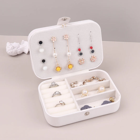 Portable Jewelry Storage Box Travel Organizer Jewelry Case Leather Storage Earrings Necklace Ring Jewelry Organizer Display