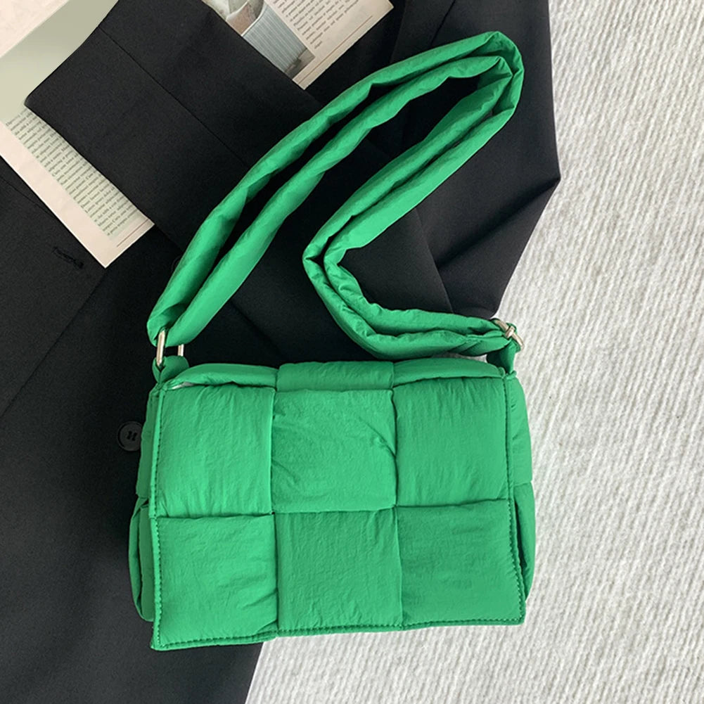 Beg Satchel Empuk Wanita Serbaguna Beg Utusan Pepejal Beg Bahu Tenunan Ringan Beg Tangan Puffer Tote Beg Sandang dengan Dompet