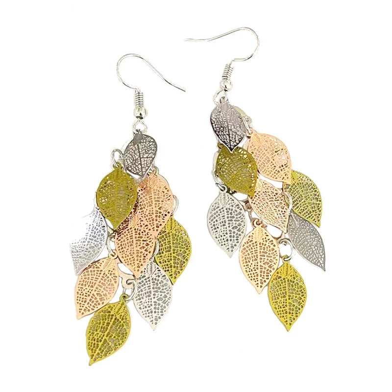 Vintage Hollow Leaves Drop Earrings for Women Bohemian Colorful Long Dangle Earrings 2024 Fashion Jewelry boucle oreille femme