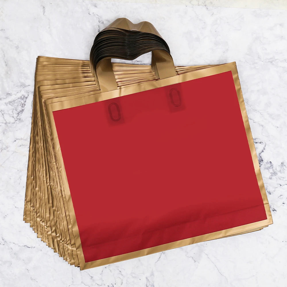 100pcs Custom Logo golden border Matte Shopping Bags thickening tote bag wedding Gift Bag Print Logo On Double-sided Free Design