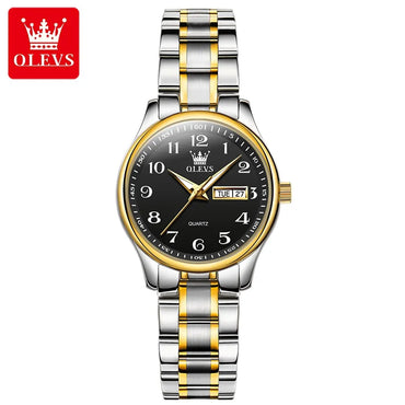Jam Tangan Kuarza Mewah OLEVS untuk Wanita Jam Tangan Keluli Tahan Karat Elegan Bercahaya Kalis Air Minggu Tarikh Jam Tangan Jam Tangan Wanita Pakaian Wanita