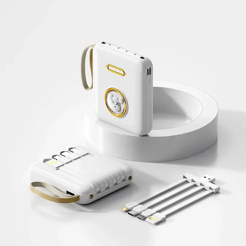 Kabel Terbina Dalam Lovely Mini Portable Ultra Nipis Power Bank dengan Dual LED Light 10000mah 5000mah Keychain Power Bank