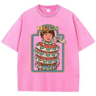 Entangled By Snakes Print Female T Shirts Hip Hop Breathable Washed T-Shirt Street Summer New Clothes Casual Versatile Tshirts