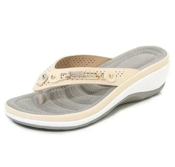 Women's Slippers Summer Metal Button Slides Shoes Wedges Leisure Flip Flops Wedge Beach Sandals Women Outside Platform Slippers