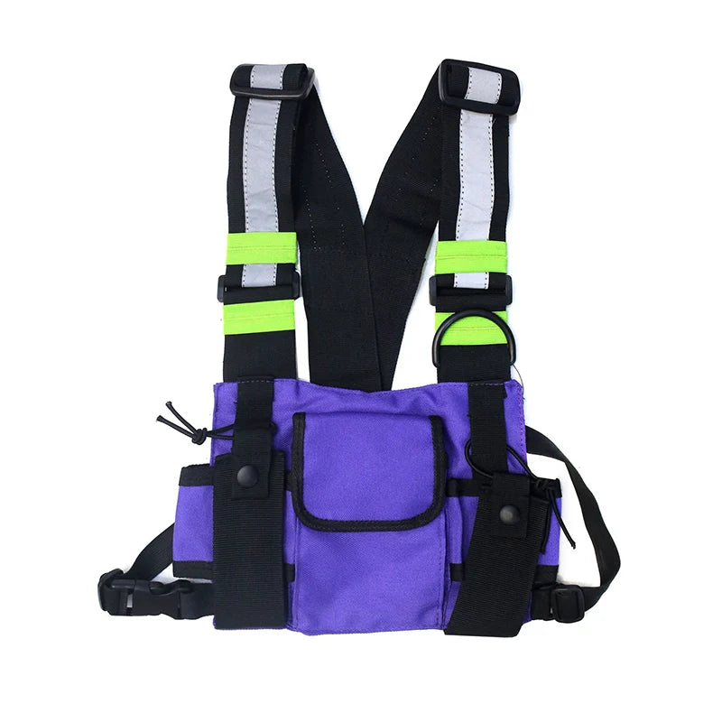 Beg Dada Taktikal Berfungsi untuk Lelaki Fesyen Peluru Hip Hop Vest Beg Streetwear Beg Pinggang Uniseks Beg Rig Dada Hitam 899