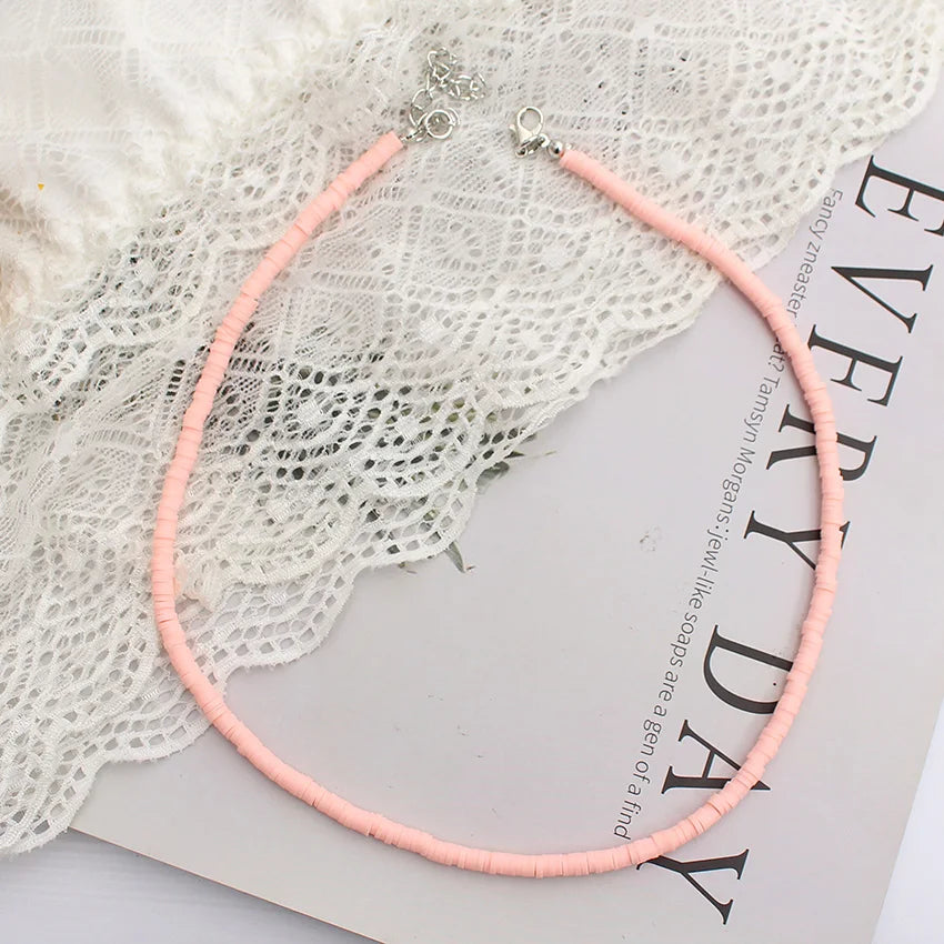 Colorful Beads Necklace Women Summer Korean Handmade Fashion Boho Polymer Clay Choker Pendant Neck Collar Female Beach Jewelry