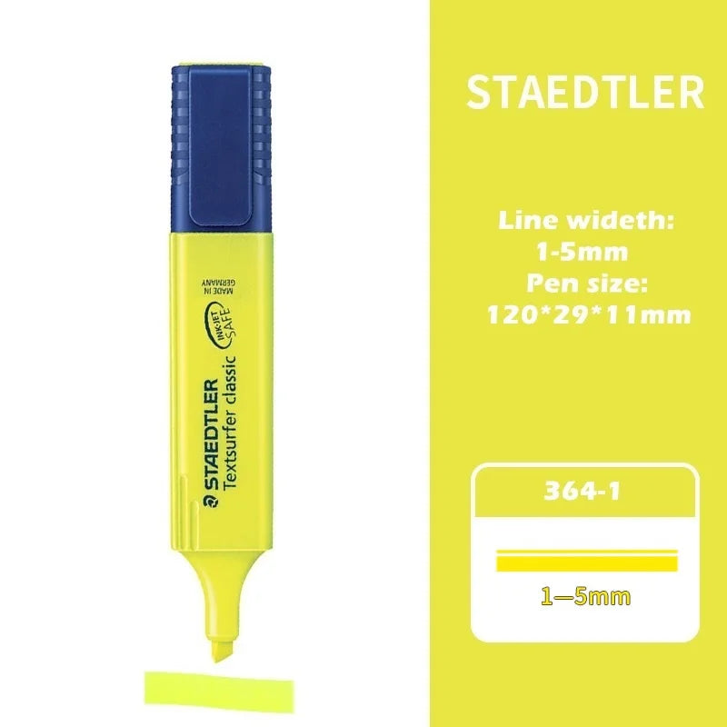 1pcs STAEDTLER 364 Color Highlighter Pen 1-5mm Seni Klasik Penanda Titik Pelapik Kertas Serlah Lukisan Faks A6110