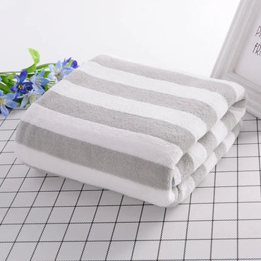 35x75cm Bath Towel Coral Fleece Microfiber Striped Adult Household Textiles Bathroom Soft Woman Sauna  Spa Absorbent Towel