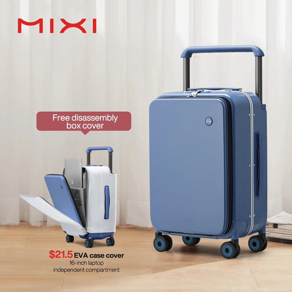 Mixi 2023 Rekaan Baharu Beg Tangan Lebar Lelaki Membawa Bagasi Sarung Troli Perjalanan Wanita 20 Inci Kabin PC Bingkai Aluminium M9275