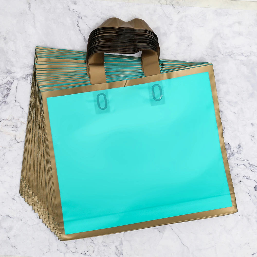100pcs Custom Logo golden border Matte Shopping Bags thickening tote bag wedding Gift Bag Print Logo On Double-sided Free Design