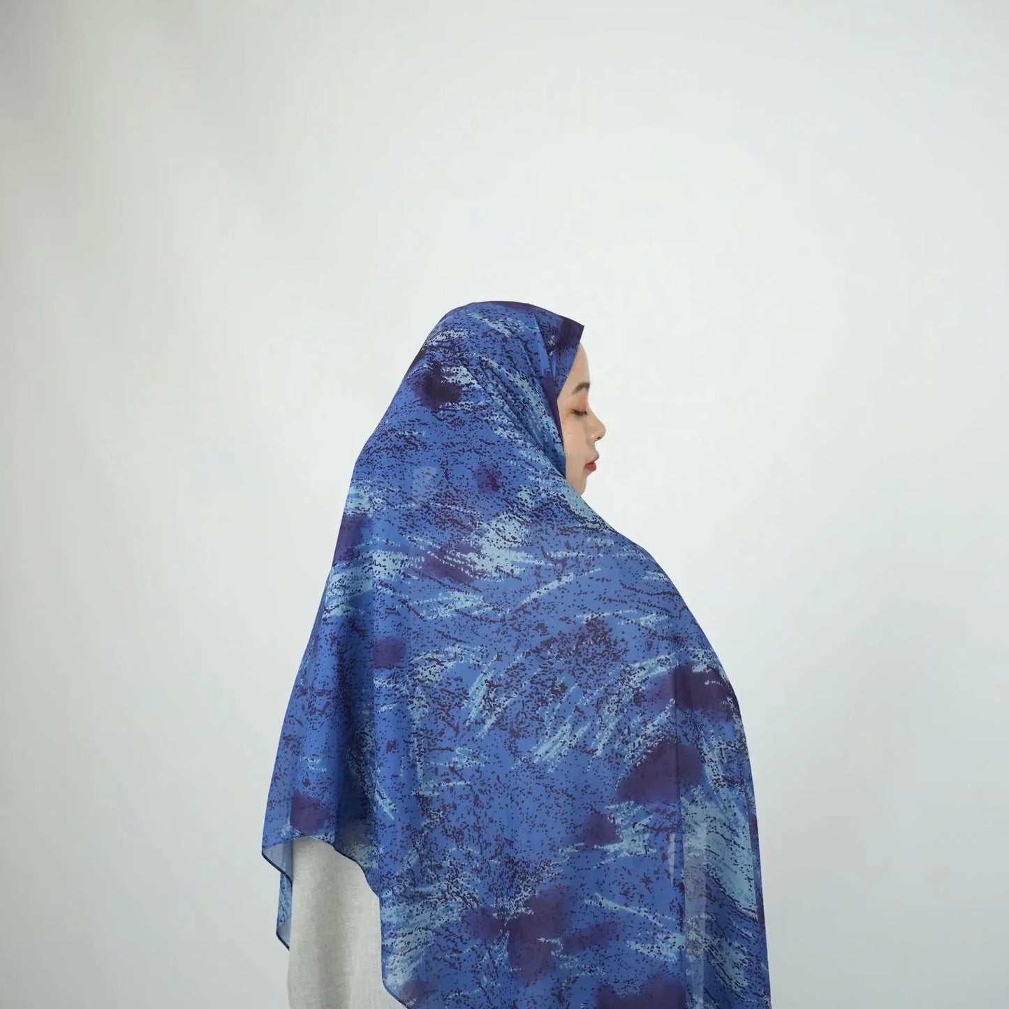 Dakwat Tie Dye Chiffon Hijab Kabut Permukaan Sandblasting Pakaian Islam Kesan Bayangan Pokok Serban Fesyen Muslimah untuk Wanita