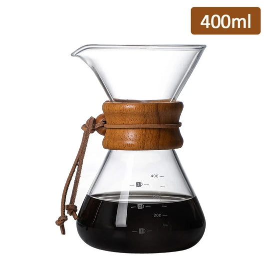 Cerek Kopi Kaca Tangan Pembancuh Kopi 400ML 600ML 800ML 1L Pentis Penapis Keluli Tahan Karat Manual Pembuat Kopi Periuk Bir
