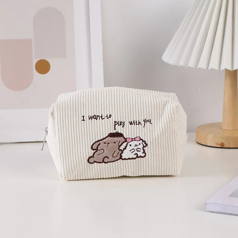 Beg Kosmetik Sanrio Kawaii Kartun Kuromi Cinnamoroll Corduroy Sarung Pensel Kapasiti Besar Melodi Pochacco Hadiah Kanak-kanak Pelajar