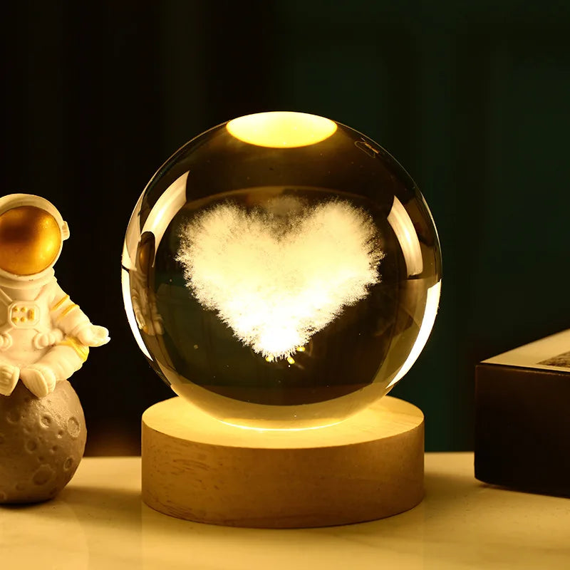 Bola Kristal 3D Kreatif Planet Galaksi Glob Kaca Bola Kristal Bulan Hiasan Desktop Tepi Katil Hiasan Rumah Hadiah Perhiasan Rumah
