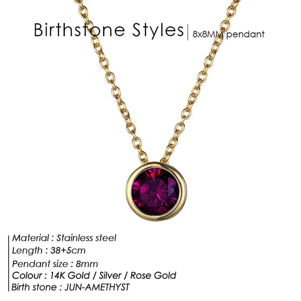 SUNIBI Stainless Steel Birthstone Necklace for Woman Gold Color Bride Designer Pendant Necklaces Birthday Gift Jewelry Wholesale