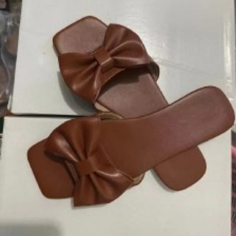 Women's Slippers Summer New Fashion Shoes for Women Plus Size 43 Solid Bow Flat Outdoor Beach Slippers Female Zapatos Mujer