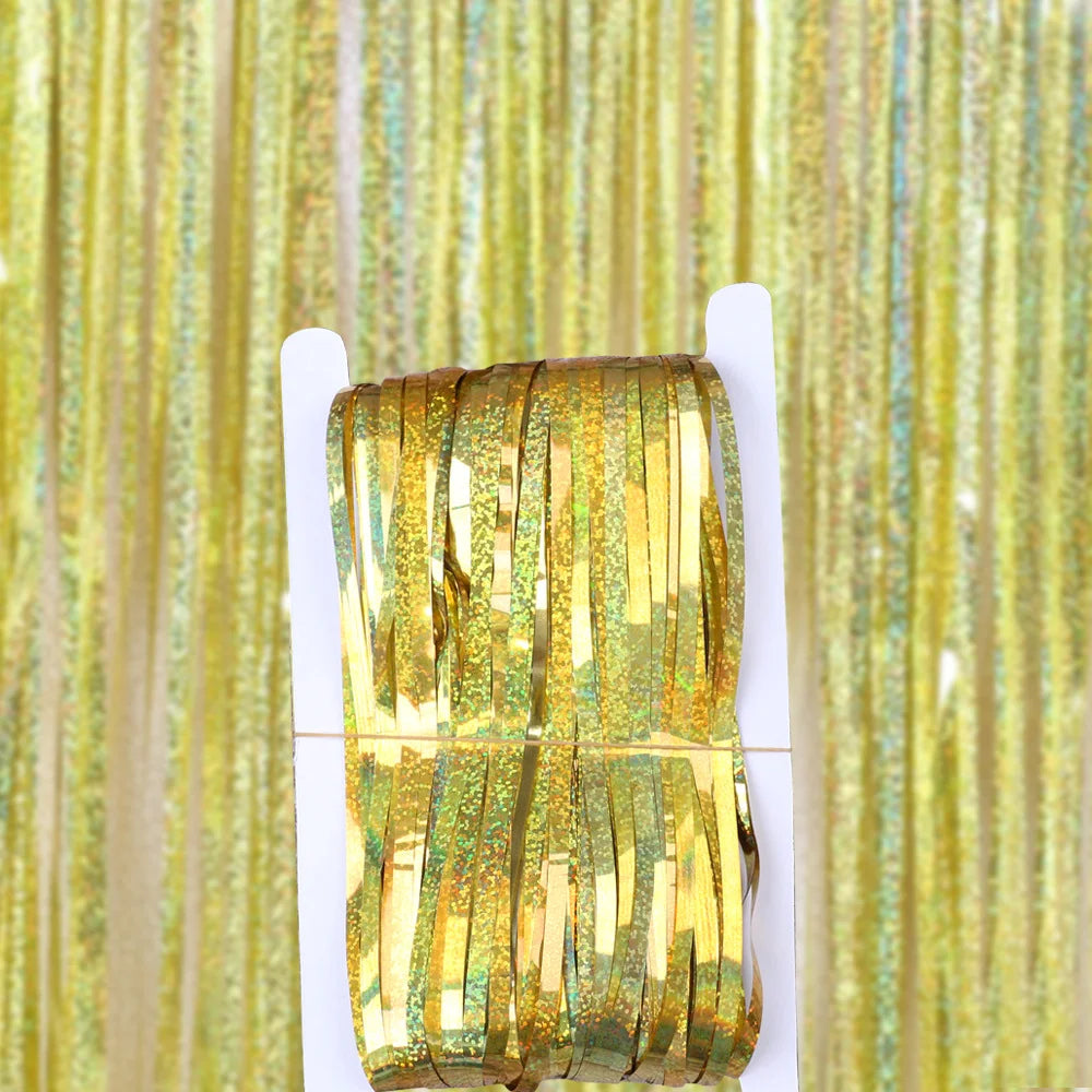 tinsel biru Tirai Kerajang Merah Jambu 1x3m Latar belakang pesta Emas Beige Green Foil Tirai Pinggiran 1m 2m Tirai