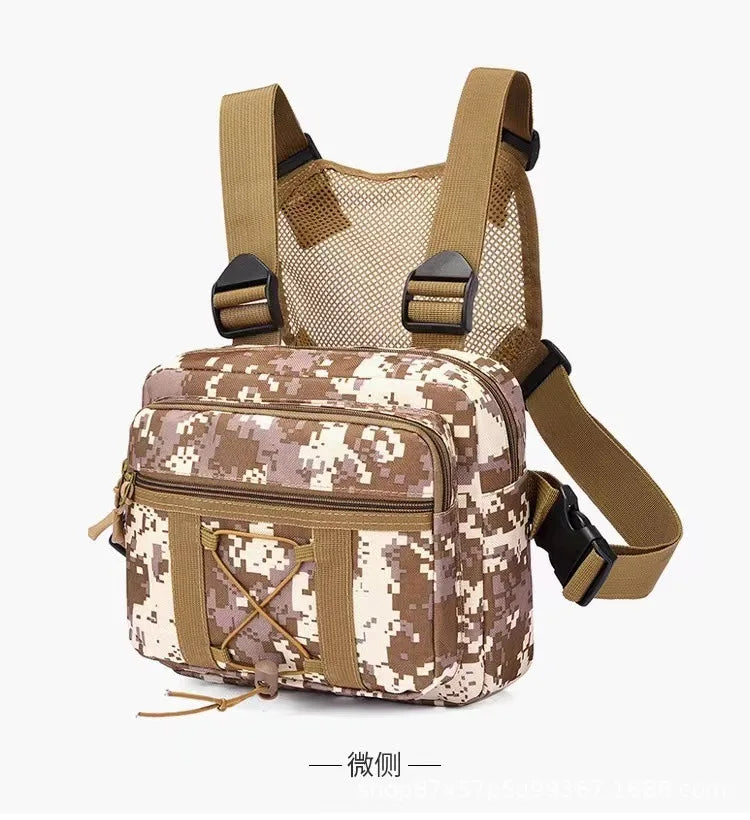 Men Tactics Chest Bag Streetwear Fashion Portable Oxford Vest Bag Multifunctional Double Shoulder Camo Bag for Running Travel