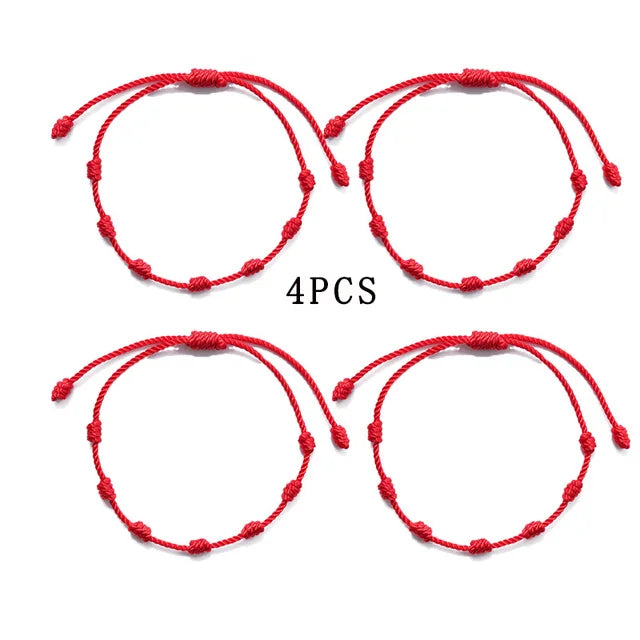 6PCS 7 Knot Red String Bracelet For Couple Rope Braided Bracelets Protection Good Luck Amulet for Success Handmade Jewelry Gift