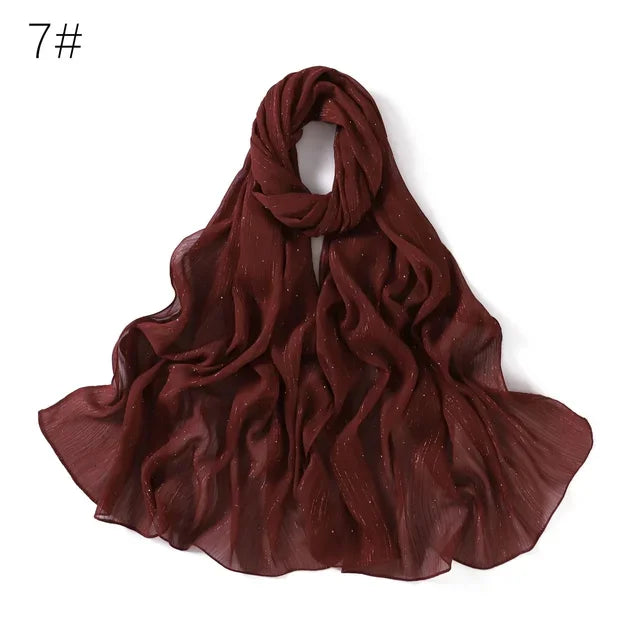 Selendang Lurex Biasa Selendang Berkilauan Berkilauan Wanita Muslimah Hijab Wanita Berkualiti Tinggi Bungkus Mencuri Kedutan Rhinestone Scarves Stoles