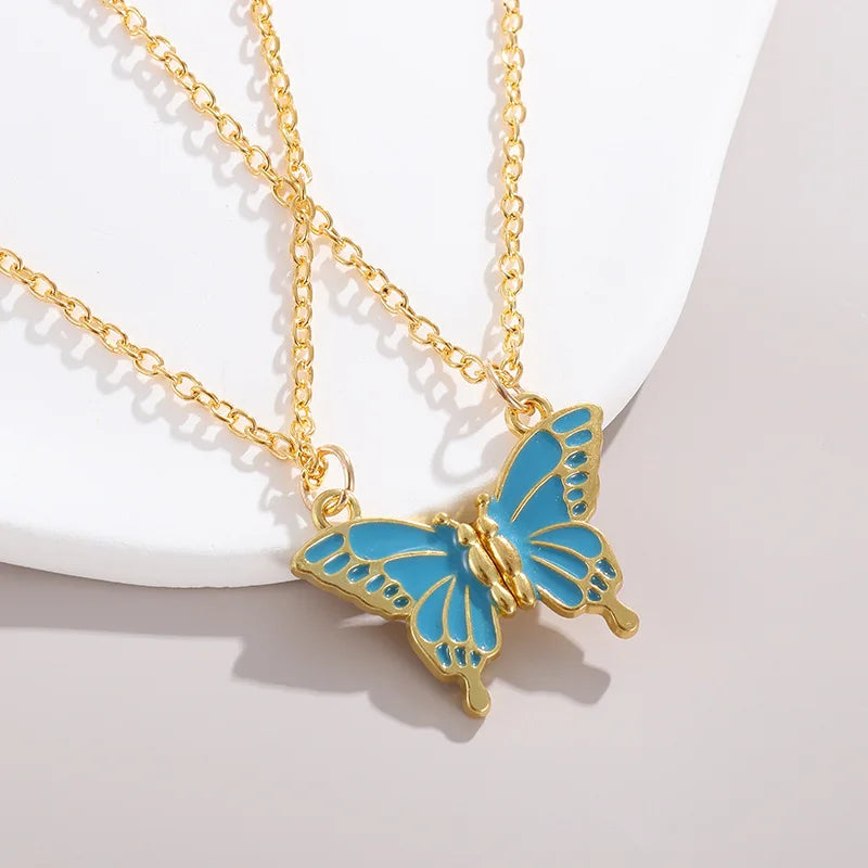 Wu's 2022 New Creative Simple Fashion NecklaceTemperament Cute LadiesNecklace Jewelry Retro Multicolor Butterfly Necklace