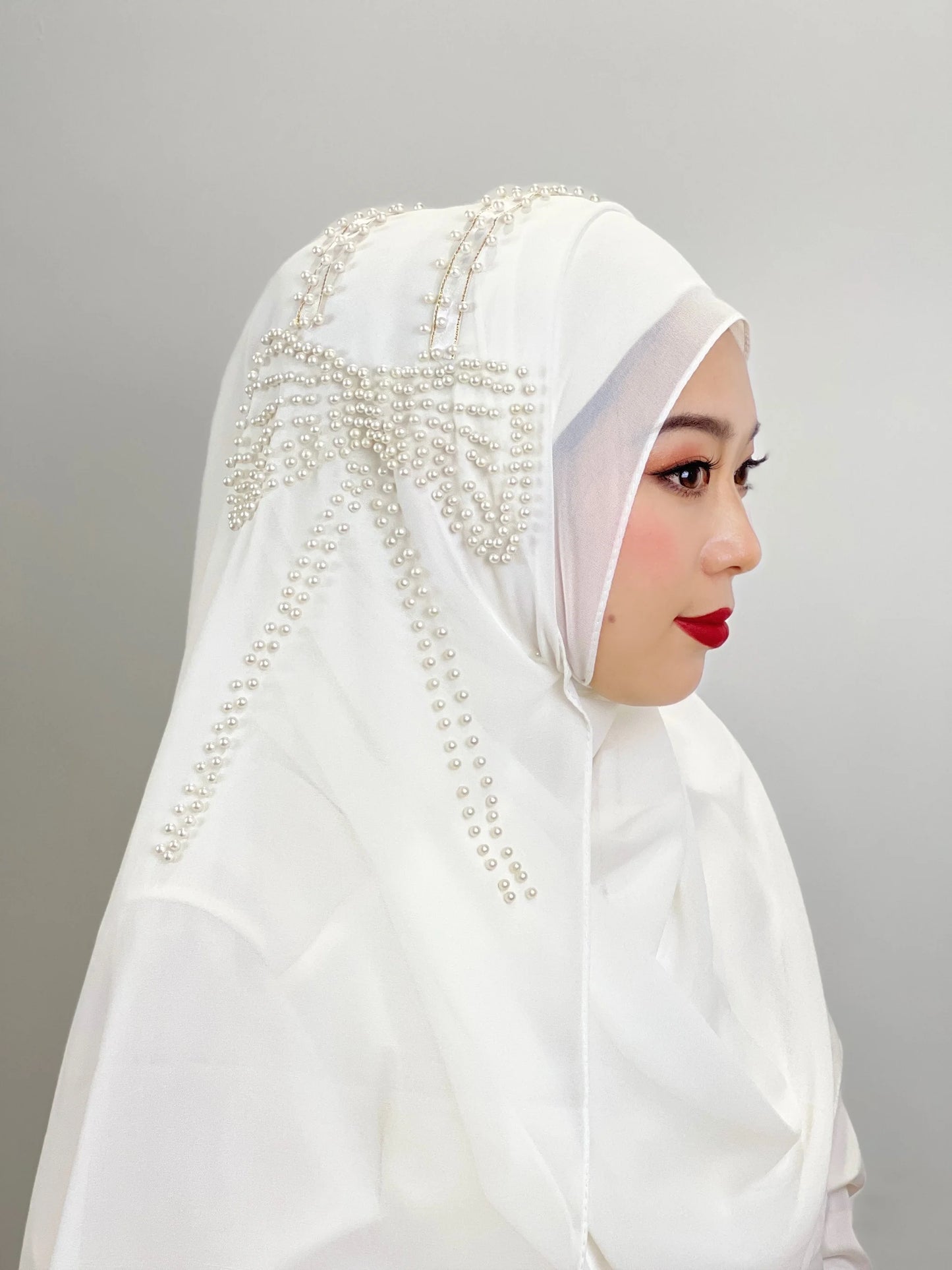Muslim Big Bow Hijab Beaded Hijab Hantar Hiasan Arab Hijab Wanita Hijab Berkilat Lembut Mudah Dipakai Hijab Turkey Head Wrap Scarf