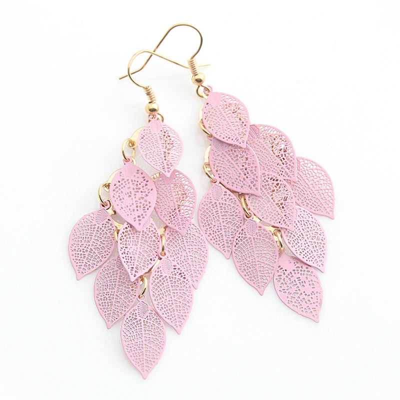 Vintage Hollow Leaves Drop Earrings for Women Bohemian Colorful Long Dangle Earrings 2024 Fashion Jewelry boucle oreille femme