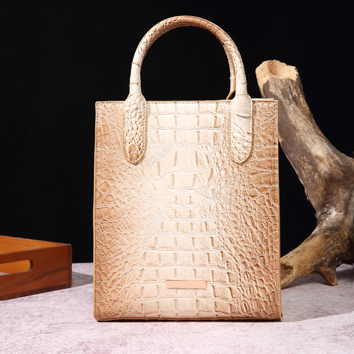 Beg Tote Corak Buaya Vintage Beg Satchel PU Mewah Beg Tangan Klasik Wanita Untuk Ulang-Alik