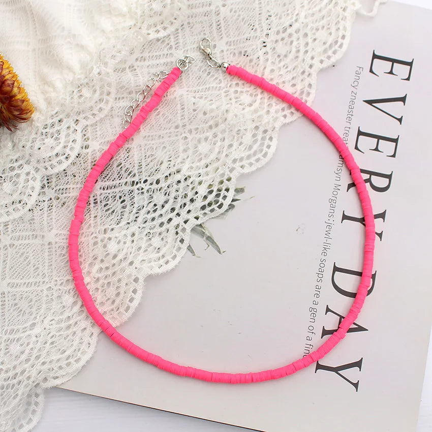Colorful Beads Necklace Women Summer Korean Handmade Fashion Boho Polymer Clay Choker Pendant Neck Collar Female Beach Jewelry