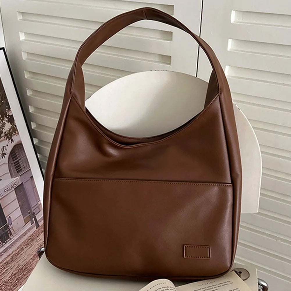 Beg Bahu Kulit PU Wanita Kasual Beg Tangan Tote Retro Kapasiti Besar Beg Ketiak Beg Ketiak Lembut Beg Musim Gugur Musim Sejuk