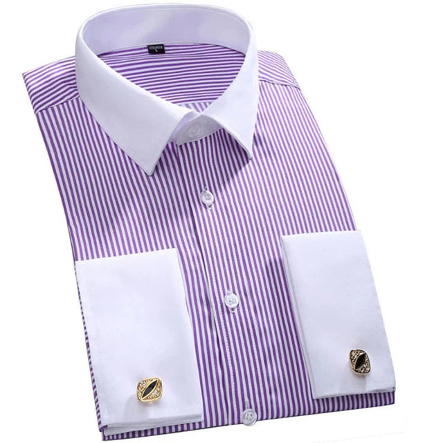 Men's French Cuff Dress Shirt Long Sleeve Formal Business Buttons Male Shirts Regular Fit Cufflinks Shirt Plus size 6XL
