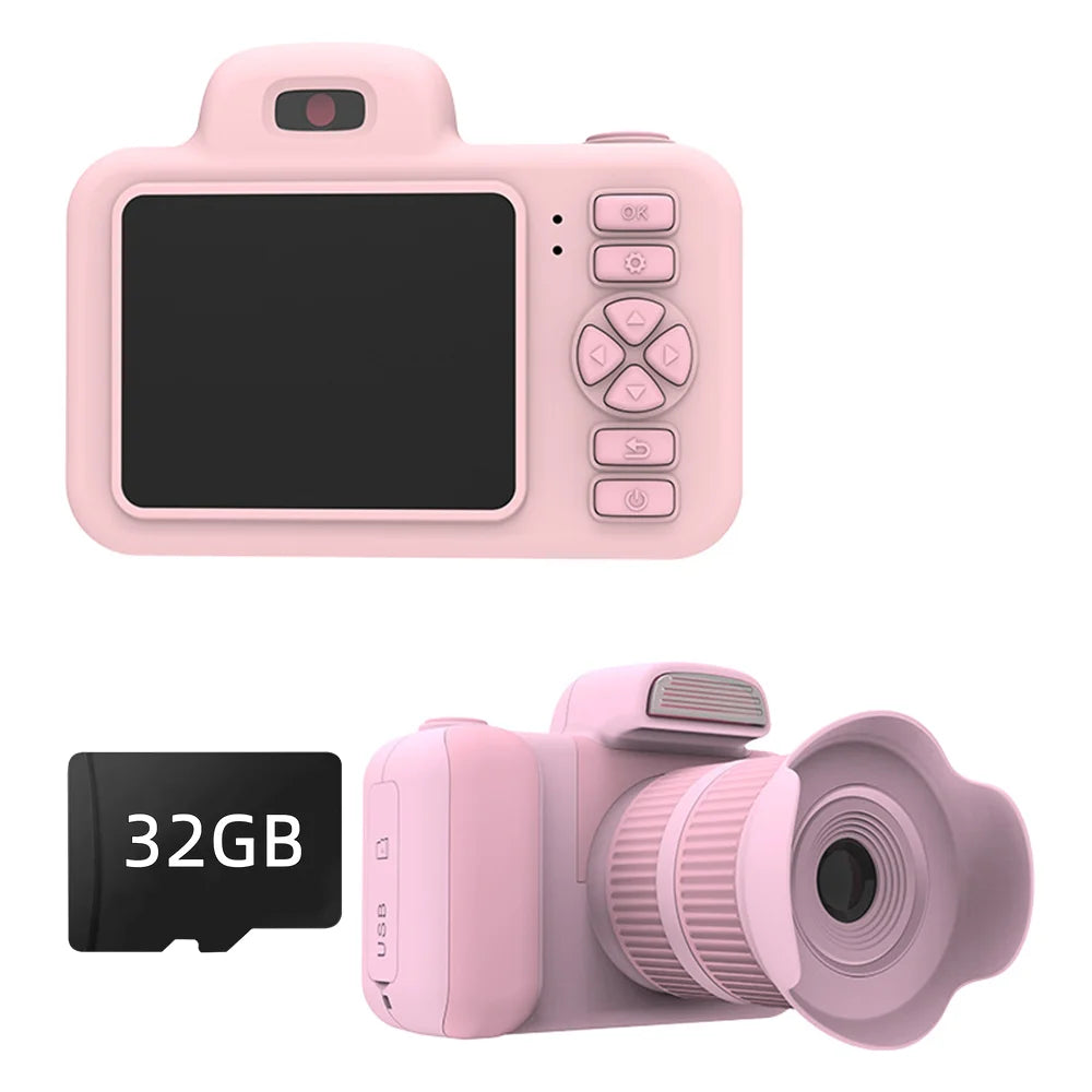 Zoom Lensa Panjang Mainan Kamera Digital Kanak-kanak Kamera Video Foto 1080P Flash Skrin 2.0 inci Hadiah Pesta Ulang Tahun Kamera Kanak-kanak Mini
