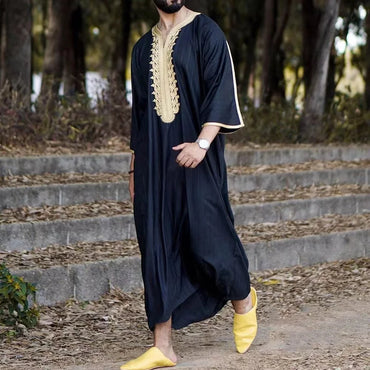 Islam Kaftan Muslim Men Clothing Moroccan Caftan Hand Embroidered Loose and Breathable Djellaba Abaya Thobe for Men Summer 2023