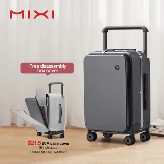 Mixi 2023 New Design Wide Handle Suitcase Men Carry-On Luggage Women Travel Trolley Case 20 Inch Cabin PC Aluminum Frame M9275