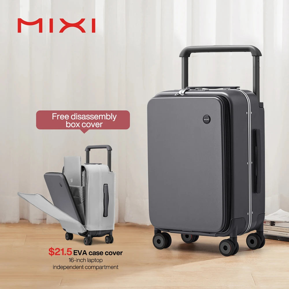 Mixi 2023 Rekaan Baharu Beg Tangan Lebar Lelaki Membawa Bagasi Sarung Troli Perjalanan Wanita 20 Inci Kabin PC Bingkai Aluminium M9275