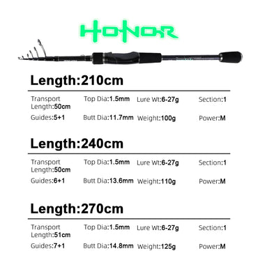 MIFINE HONOR Telescopic Fishing Rod 24T Carbon Fiber 2.1M 2.4M 2.7M Travel Spinning Rods Lure Weight 3-18g 6-27g Solid Tip Rods