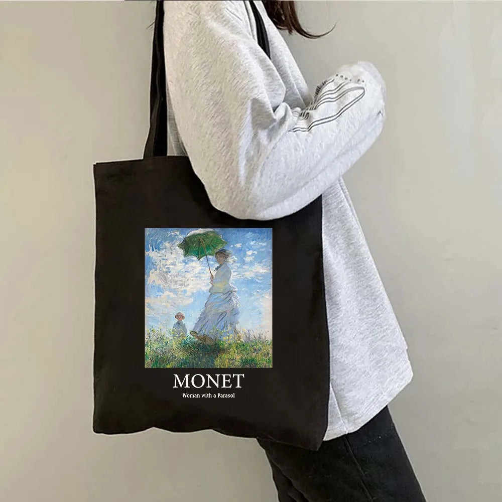Claude Monet Water Lilies Landscape Watercolor Paintings Shopper Canvas Tote Bag Harajuku Women Shoulder Bag Girl Cotton Handbag