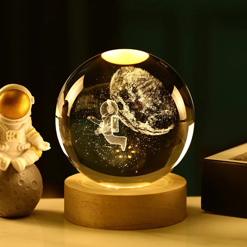 Bola Kristal 3D Kreatif Planet Galaksi Glob Kaca Bola Kristal Bulan Hiasan Desktop Tepi Katil Hiasan Rumah Hadiah Perhiasan Rumah