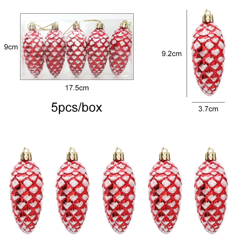 5 Keping Bola Kon Pine Bercat Krismas Loket Gantung Hiasan Pokok Krismas Merry untuk Hadiah Ornamen Xmas Rumah Navidad 2024