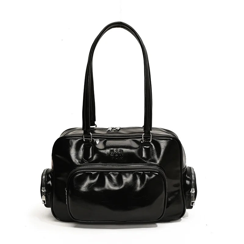 Retro Roomy Bowling Bag Women's Shoulder Handbag Tote Bag Underarm Bag Hobo Bag Multi Pocket Luxury Designer Leather Satchel