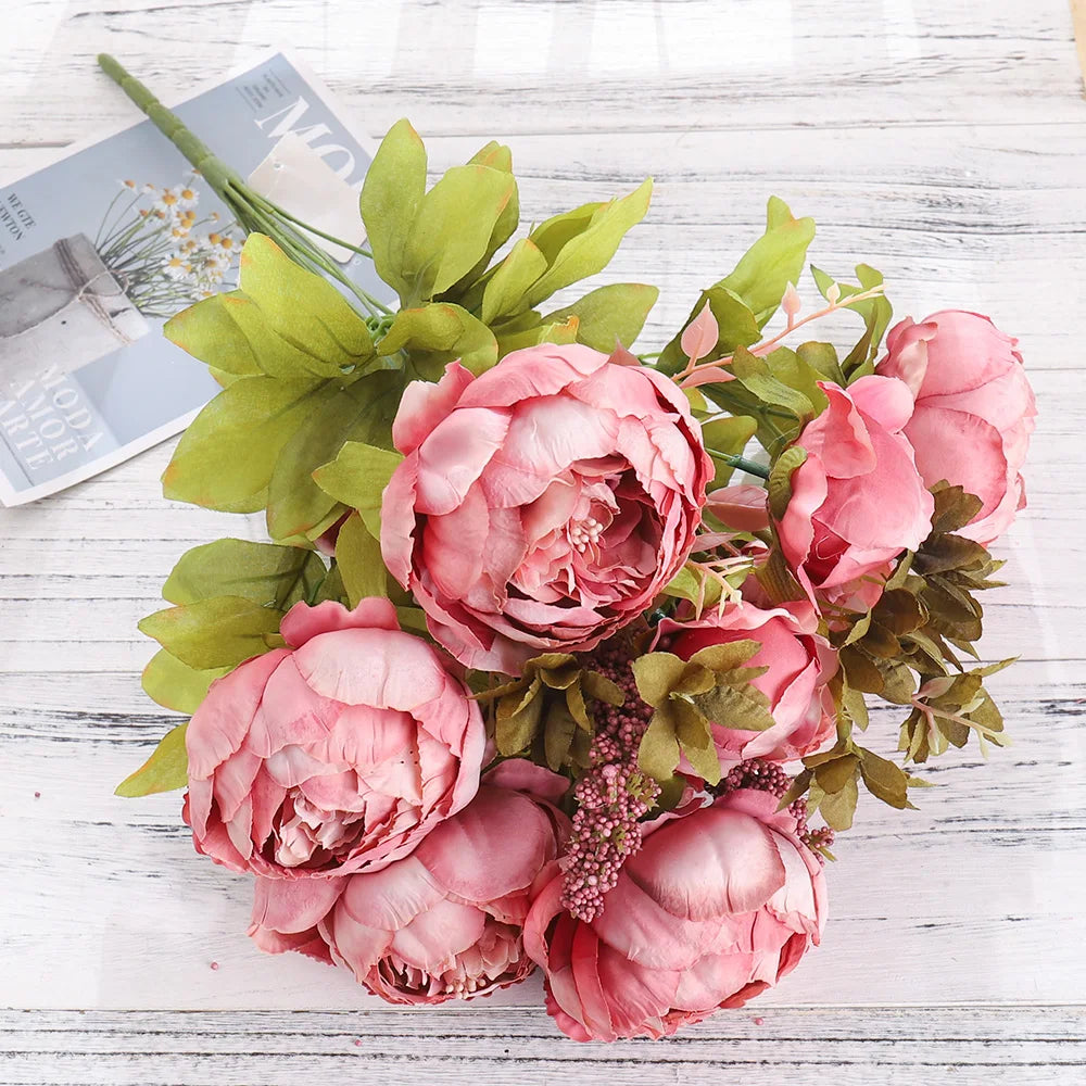 Sejambak Bunga Tiruan Tenvity 13 Kepala Bunga Sutera Peony Gaya Eropah Bunga Plastik Berkualiti Tinggi Aksesori Daisy Palsu