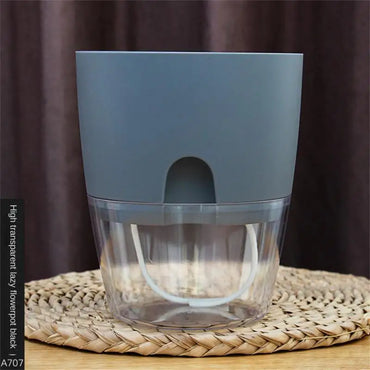 Pasu Bunga Plastik Dua Lapisan Lutsinar Menyiram Sendiri Pasu Bunga Tali Kapas Menyiram Pasu Tanaman Kecil Dengan Pelabuhan Suntikan