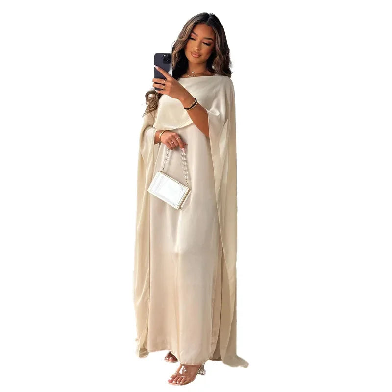 Muslim Women's Round Neck Loose Robe Chiffon Long Dress Abayas for Women Robe Longue Muslim Dress