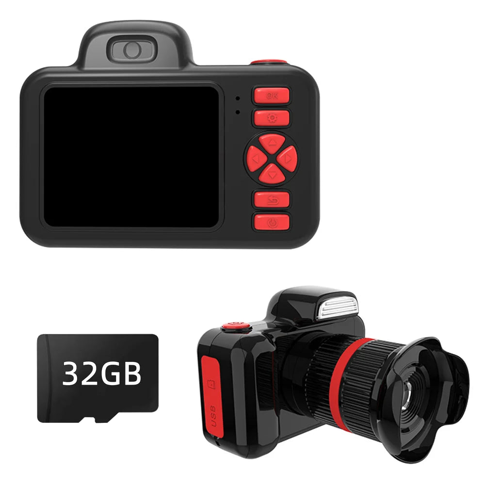 Zoom Lensa Panjang Mainan Kamera Digital Kanak-kanak Kamera Video Foto 1080P Flash Skrin 2.0 inci Hadiah Pesta Ulang Tahun Kamera Kanak-kanak Mini