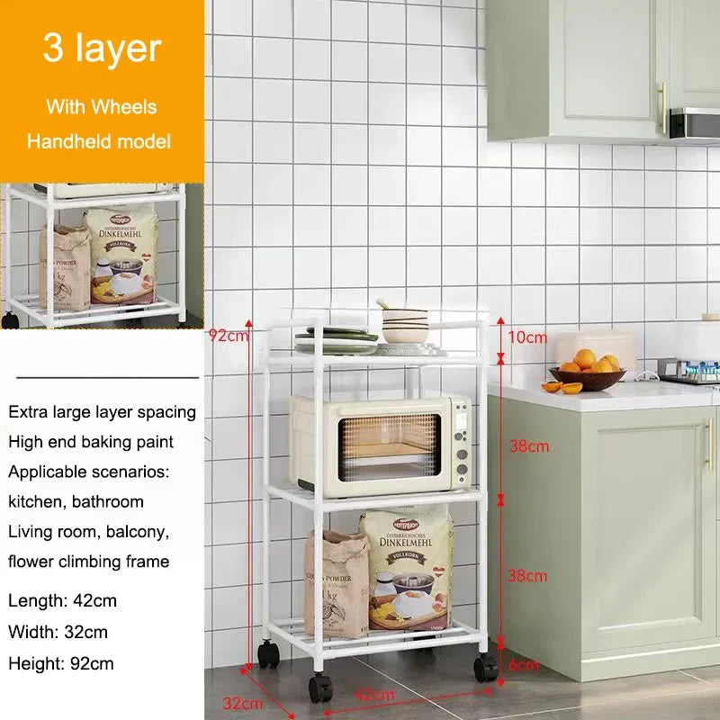Rak Penyimpanan Ketuhar Gelombang Mikro Berdiri Lantai Rak Dapur Ketuhar Mikro Rumah Bilik Mandi Pantri Almari Dapur Penyimpanan Rak Berbilang Lapisan