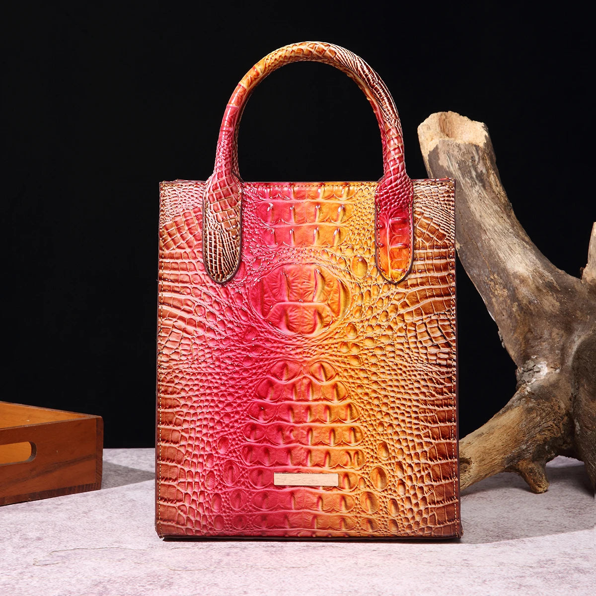 Beg Tote Corak Buaya Vintage Beg Satchel PU Mewah Beg Tangan Klasik Wanita Untuk Ulang-Alik
